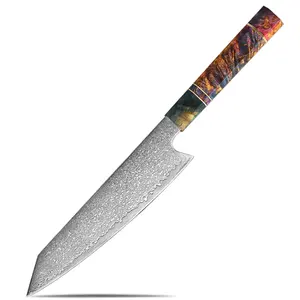 Pisau baja Damaskus 67 lapis Jepang, pisau Kiritsuke alat rumah hadiah pengiris baja Damaskus buatan tangan koki pisau dapur