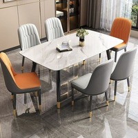 Ensemble Table à Manger Moderne et Élégante en Marbre, Pierre, Métal, de Luxe pour Restaurant, Cuisine, Hôtel, Mobilier Décoratif Abordable
