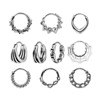 Boucles d'oreilles créoles vintage en acier chirurgical 316L, épaisses, style Huggie, pour femmes et hommes, bijoux Hip Hop Biker, 18G, argent