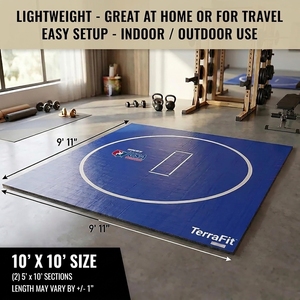 Tapis de lutte professionnel bleu 10x10 pieds, enroulable, épaisseur 1,25 pouce, avec marquages circulaires <span class=keywords><strong>pour</strong></span> entraînement en salle de sport - Product Image 4