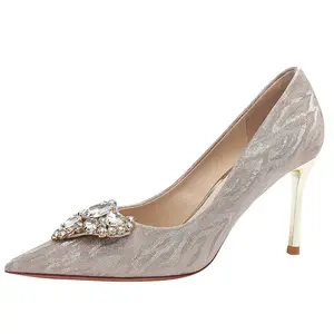 Support OEM/DOM custom 4-10 cm heel height wedding high heel silver crystal women's rhinestone heels
