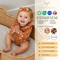 Combinaison pour bébé fille Young Sprouts en fibre de bambou à manches longues, imprimé citrouille de Thanksgiving, fermeture à boutons-pression, écologique, impression personnalisée