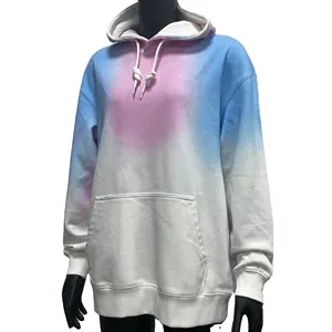 Wholesale Custom Pink Blue Unisex Cotton Fleece Women Gym Tye Dye Tie Dye Drawstring Hoodie