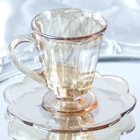 Vente en gros usine – Tasse à thé en verre vintage personnalisée pour la maison, design créatif, mini tasse à café/thé en verre mignonne avec soucoupe