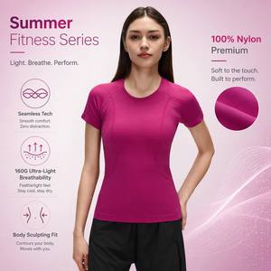 <span class=keywords><strong>T</strong></span>-<span class=keywords><strong>Shirt</strong></span> Sportiva Senza Cuciture per <span class=keywords><strong>Donna</strong></span> con Logo Personalizzato, 160GSM Ultra-Leggera e Traspirante, Abbigliamento da Corsa, <span class=keywords><strong>Palestra</strong></span>, Fitness e Yoga per Signore - Product Image 2