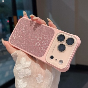 Funda de teléfono con estampado de leopardo y purpurina en las cuatro esquinas, colores vibrantes, para iPhone 13 14 15 16 17 Pro Max, cubierta trasera de lujo con protección contra arañazos. - Product Image 3