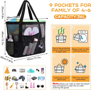 Bolsas de playa extragrandes de malla plegables con bolsillos para gimnasio, playa, viajes, <span class=keywords><strong>piscina</strong></span>, bolso de mano personalizado - Product Image 5