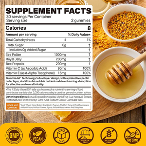 Gummies biologiques Ausreson au <span class=keywords><strong>pollen</strong></span> <span class=keywords><strong>d</strong></span>'<span class=keywords><strong>abeille</strong></span>, supplément de santé en gros, 1000mg, avec gelée royale et miel - Product Image 2