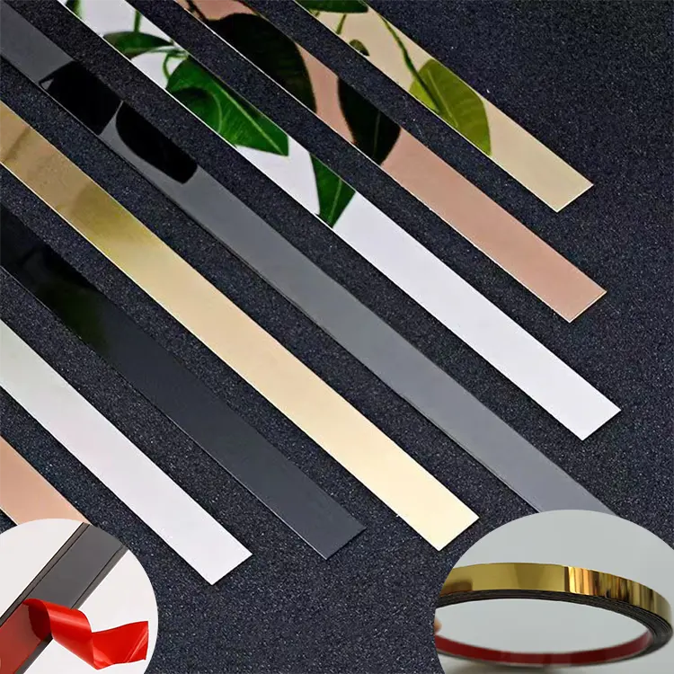 Roestvrijstalen Zelfklevende Wandstrip Voor Achtergrond Overgang Decoratieve Lijnen Sticker Metalen Gouden Spiegel Gepolijst Platte Bekleding