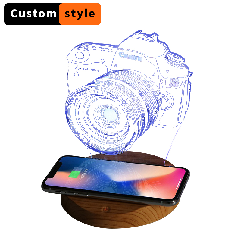 Светодио дный ночной Светильник беспроводной Подставка для подзарядки зарядное устройство с вертикальным фиксатором 10 Вт быстрая Беспроводная зарядка для телефона Qi Беспроводное зарядное устройство с 7 видов цветов ночной Светильник подарки для детей