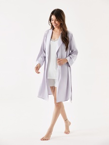 Robes personnalisées avec logo, mi-longues, à nouer à <span class=keywords><strong>la</strong></span> taille, élégantes, vêtements de détente, vêtements de nuit de luxe, robe en satin de soie - Product Image 3