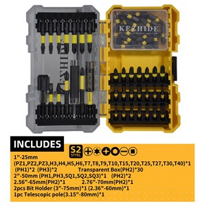 Kezhide 65 Piece <b>Screwdriver</b> <b>Bit</b> <b>Set</b> 4 Mm Shank Magnetic Yellow Impact Ready Drill <b>Bits</b> - Product Image 4