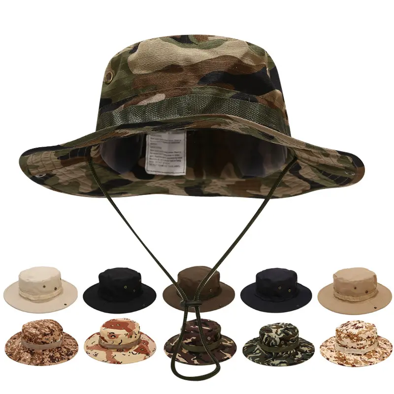 Cappello da bonnie a tesa larga mimetico cappelli da pesca all'aperto estivi per uomo cappello da pescatore in corda mimetica da alpinismo