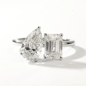 Premium 3ct Lab Grown Diamond Two <b>Stone</b> Engagement Ring Pear And Emerald Cut Crafted In 14K White Gold Elegant Gift For Her - Product Image 1