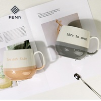 Mug à café en céramique personnalisé avec logo FENN, 450 ml, grand ventre, mug en porcelaine pour couple européen, durable et réutilisable