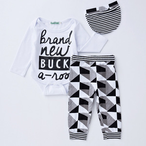 Ropa para Bebés y Niños Pequeños, Conjuntos de Romper de Algodón Orgánico con Estampado de Argyle y Letras, Artículos al por Mayor de China - Product Image 1