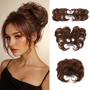 Perruque en fibre haute température <span class=keywords><strong>de</strong></span> qualité supérieure, style européen et américain, pour femme, avec anneau à cheveux, <span class=keywords><strong>chignon</strong></span> réglable, peigne d'insertion et <span class=keywords><strong>queue</strong></span> <span class=keywords><strong>de</strong></span> <span class=keywords><strong>cheval</strong></span> volumineuse - Product Image 1