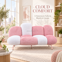 Canapé Nuage Style Princesse Rose Darente, Revêtement Doux Rose Poudré, Dossier Courbé et Coussins Arrondis pour Salon, Salle de Séjour, Maison