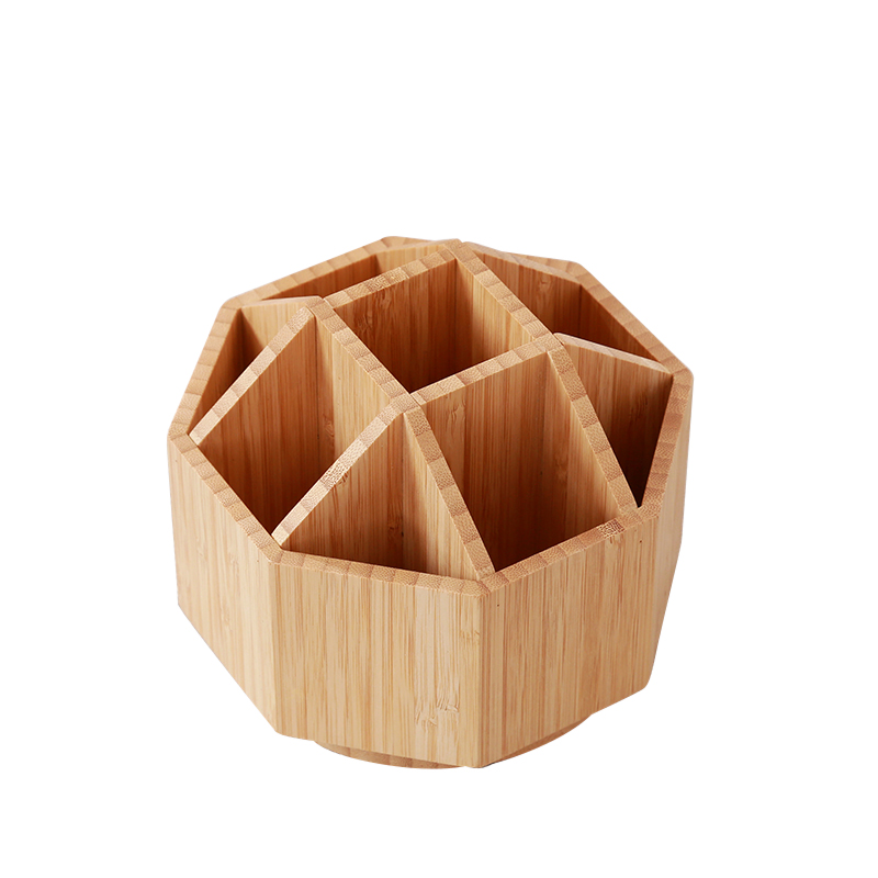 Bamboo Desk Organizer Office  Desktop Rotating Storage Holder For Stationery