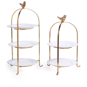 Scaffale multistrato in metallo dorato con vassoio per caramelle per decorazioni per la casa di lusso con piatti in vetro/ceramica - Product Image 2