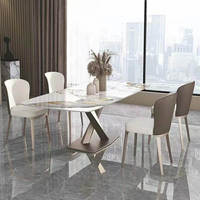 Table à manger rectangulaire de luxe de style italien en pierre frittée minimaliste moderne avec plateau en verre – Durable, écologique, pour la maison, le bureau, l'hôtel