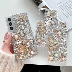Custom Strass Diamant Telefoon Hoesje Voor Samsung Galaxy S23 Ultra S22 S21 Plus 3d Luxe Glitter Kristal Bling Bling Case