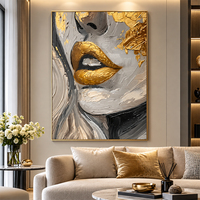 Peinture à l'huile abstraite superposée bleu marine avec feuille d'or sur toile, art mural pour salon moderne, hôtel, villa