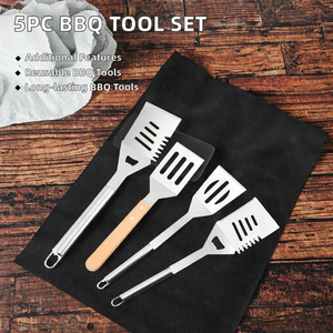 Set di 5 Utensili per <span class=keywords><strong>Barbecue</strong></span> <span class=keywords><strong>in</strong></span> <span class=keywords><strong>Acciaio</strong></span> <span class=keywords><strong>Inox</strong></span>, Accessori per Grigliate all'Aperto - Product Image 2