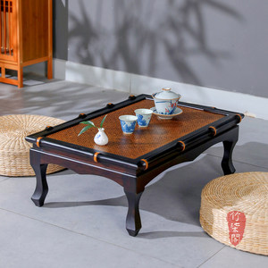 <b>Bamboo</b> Tea <b>Table</b> Lacquered <b>Bamboo</b> Woven Top Low Coffee <b>Table</b> For Tatami Floor Use - Product Image 4