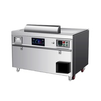 Grill Teppanyaki à gaz pour restaurant commercial japonais avec contrôle numérique, installation intégrée, évacuation des fumées vers le bas
