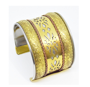 25 indian Christmas Double Hammered Tribal Design Brass Open Bracelet for Women and Men <b>Night</b> Dresses Women Brass Jewelry - Product Image 5