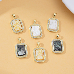 YH2073 Pendentif vintage en <span class=keywords><strong>coquillage</strong></span> naturel plaqué or avec micro-pavé de zircon cubique, breloques Saintes pour bijoux DIY femme - Product Image 3
