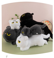 Coussin long en peluche chat noir, gris, blanc avec logo personnalisé, jouet en peluche chaton aux grands yeux, poupée animale en peluche, coussin de lit et de canapé dessin animé/anime
