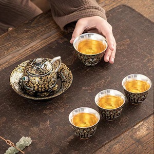 Thạc sĩ handmade men bạc mạ vàng Sứ Trà Bộ 1 nồi 4 ly Kung Fu Hộp quà tặng - Product Image 4