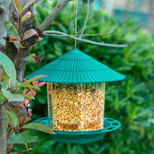 Hanging <strong>Wild</strong> <strong>Bird</strong> <strong>Feeder</strong> WithWeatherproof Roof, Transparent SeedContainer For Garden &amp; Patio Preventing Squirrels - Product Image 4