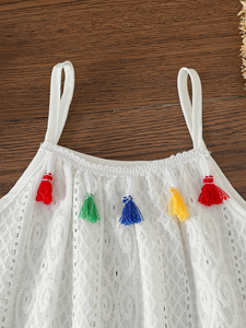 Vestito Estivo da Bambina Stile Principessa, Tinta Unita, Traspirante, Delicato, con Nappe e Gonna a Trapezio, con Bretelle - Product Image 3