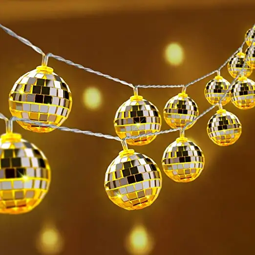 Disco Ball Mirror LED Party Light String Christmas Lanterns For Holiday Wall Window Tree Decorations Indoor Outdoor Patio Party