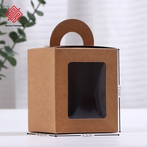 1-Grid <b>Cupcake</b> Muffin Box White Kraft Paper Handled Cake Boxes Transparent Window-Cut Pastry Paper Box Wholesales in Stocks - Product Image 1