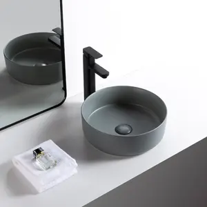 Lavabo de cerámica para baño, lavamanos gris mate brillante