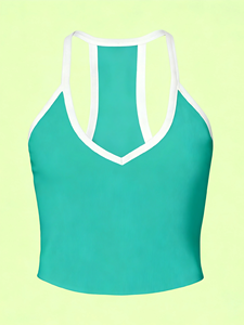 Lot de 4 débardeurs racerback pour femmes, couleur unie, respirants, sportifs, sans manches, coupe courte avec bordure blanche - Product Image 2