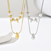 Collier en acier inoxydable plaqué or 18 carats à double couche, chaîne serpent, pendentif goutte d'eau imitation perle, empilable, cadeau pour femme
