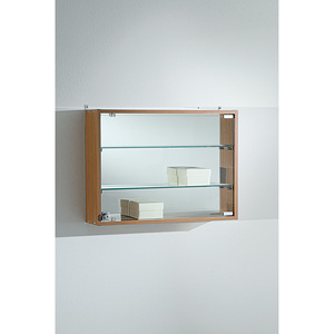 Hanging Wall Display <b>Cabinet</b> 60x45cm Cherry Wood Glass Shelves Mirror Back Lockable Door - Product Image 1