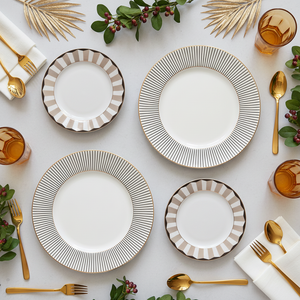 Vaisselle de luxe moderne en céramique rayée, assiettes de <span class=keywords><strong>service</strong></span> en <span class=keywords><strong>porcelaine</strong></span> dorée, vaisselle en <span class=keywords><strong>porcelaine</strong></span> fine, ustensiles de cuisine en <span class=keywords><strong>porcelaine</strong></span> fine, vente en gros - Product Image 4