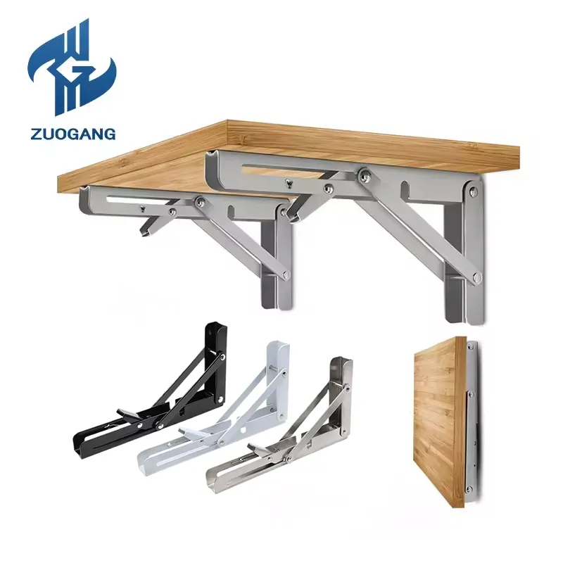 Zuogang 90 Degree Wall Mounting Corner Stainless Steel Angle Triangle Adjustable Support Folding Shelf Bracket For Table