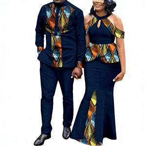 Robes africaines pour femmes et hommes, grandes tailles, manches longues, ensembles assortis <span class=keywords><strong>Bazin</strong></span> pour amoureux, imprimé sirène, tenues de soirée, chemises et pantalons Y21C024 - Product Image 5