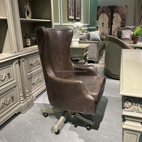 Meja Kerja Set Kantor Rumah Ramah Lingkungan dari Kayu Solid Ukiran Vintage Amerika dengan Laci yang Dapat Disesuaikan, Kabinet, dan Finishing Distressed