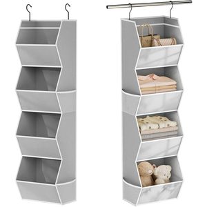 Hanging Closet Organizer 4 <b>Shelf</b> Foldable Fabric Storage For Bedroom Clothes With Mesh Pockets <b>Hook</b> Type 33x15x85cm - Product Image 1