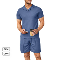 Ensemble de sport d'été pour homme, polo à col en V, manches courtes, décontracté, tendance, ensemble 2 pièces respirant et confortable
