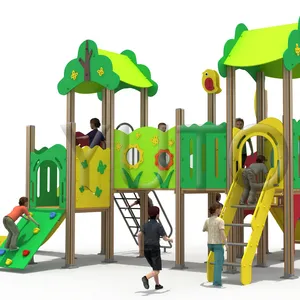 גבוהה באיכות עץ תיאטרון צבעוני עץ ילדי גן משחקים עץ חיצוני לשחק סט עם מתכת שקופיות