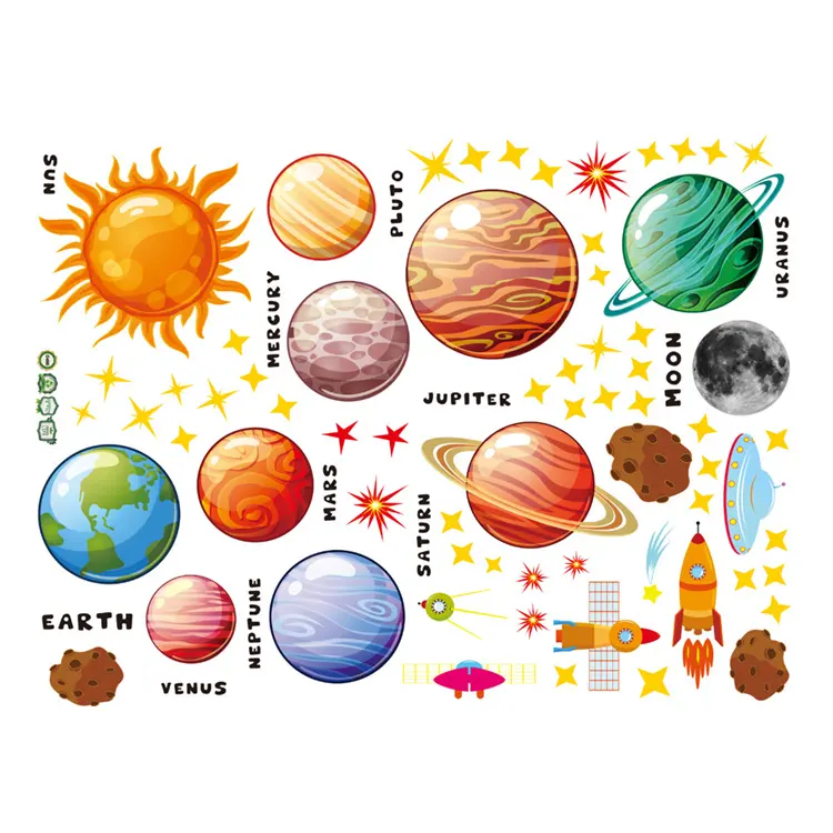 Peel and Stick Removable Planets in The Space Wall Stickers Kids Space Wall Decals for Nursery Bedroom